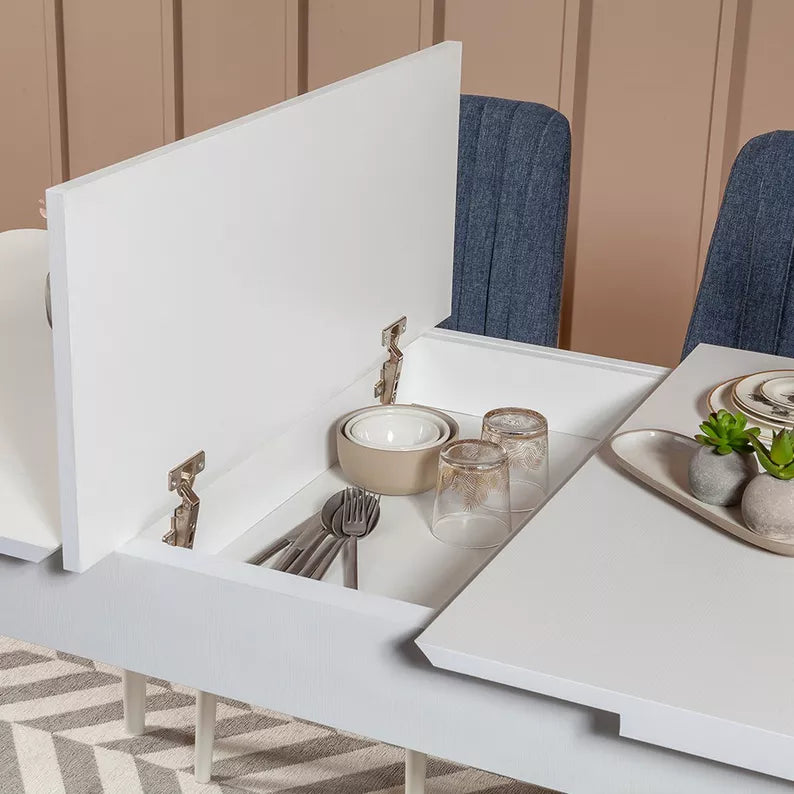 ELIO Pusdienu galds 129-163x80 cm, balts - N1 Home