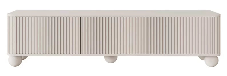 VELLORE TV skapis ar rievām, trīsdurvju, 163 cm, uz pelēcīgi bēšām kruķu kājām - N1 Home