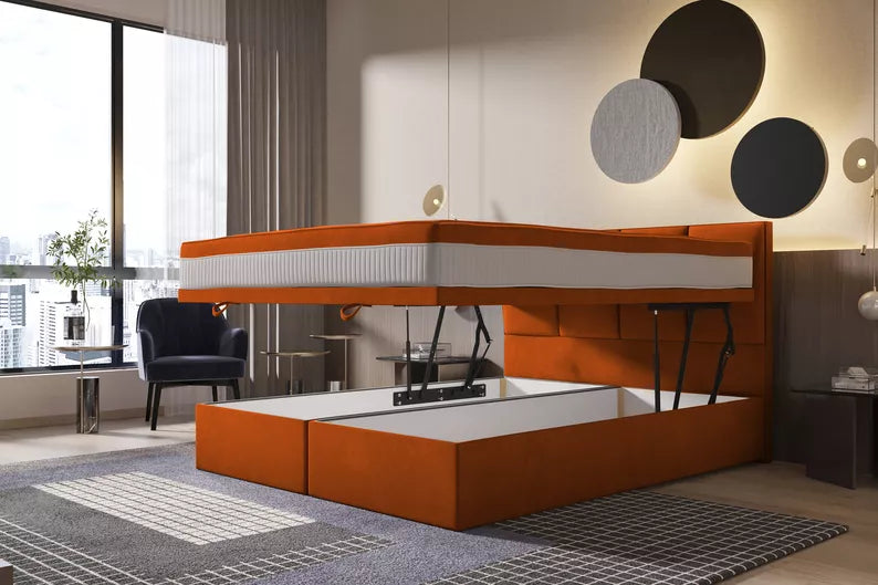 CATALEMER Kontinentālā gulta 140/160/180/200 x200 cm ar matraci un konteineriem, vara samts - N1 Home