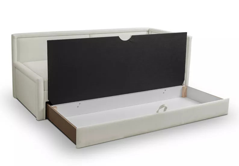 RILI Jauniešu gulta ar konteineru, krēmkrāsas, universāla bize - N1 Home