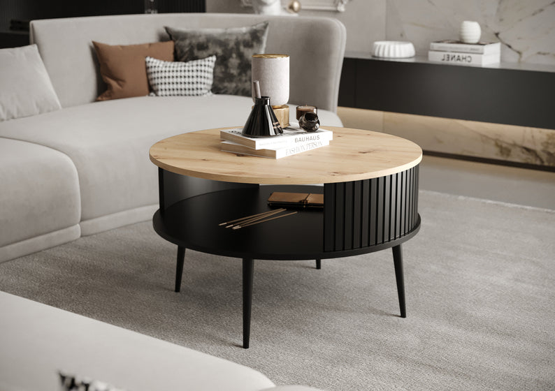 DIVIANO Apaļš kafijas galdiņš 76 cm, ar amatnieka ozola virsmu - N1 Home
