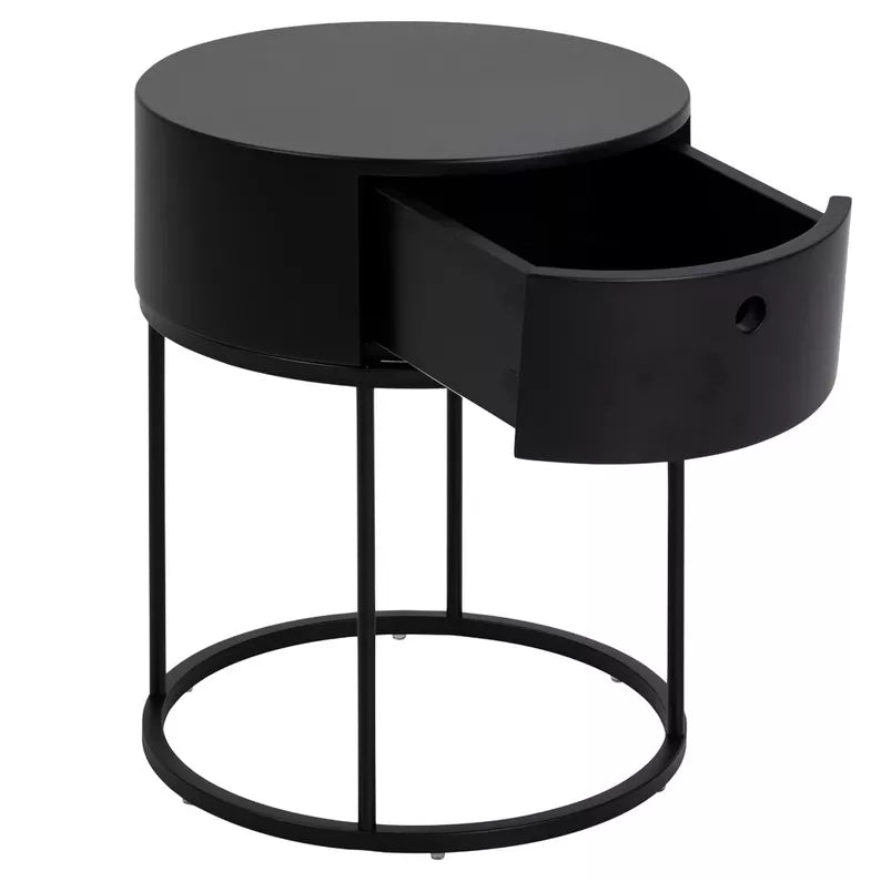 RAVA Apaļš melns naktsgaldiņš ar atvilktni - N1 Home