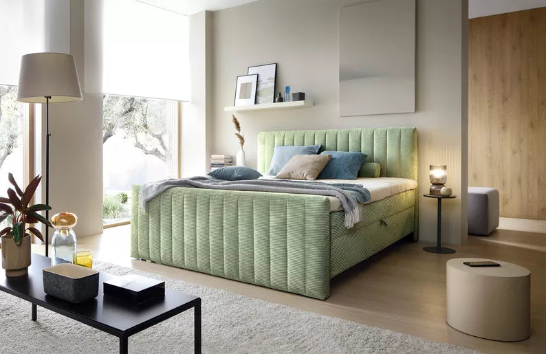 BINOLULA Kontinentālā gulta 1160/80x200 cm ar matraci un konteineriem, salvijas velveta - N1 Home