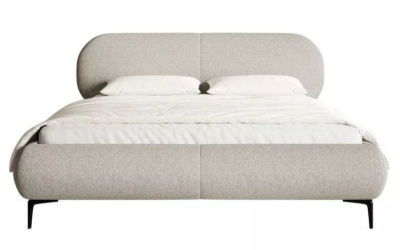 VALEO Polsterēta gulta 140/160/180x200 cm, pelēki bēša hidrofoba bize, melnas kājas - N1 Home