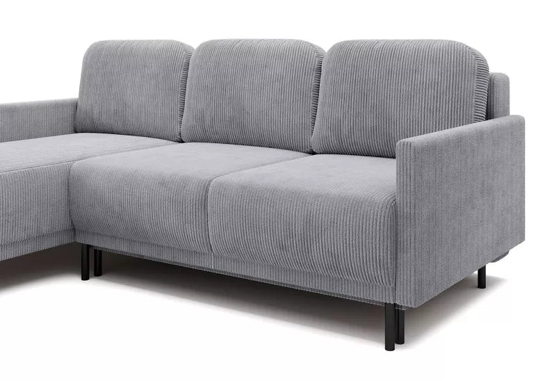 NOMIEL L-formas izvelkamais stūra dīvāns ar konteineru, universāls gaiši pelēks velvets - N1 Home