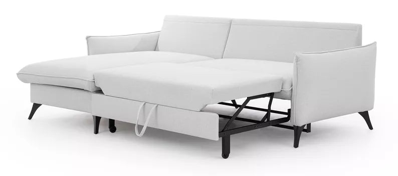 BIANOCA L-veida stūra dīvāns ar gulēšanas funkciju, ar konteineru, pelēks, viegli tīrāms audums, kreisa/laba puse - N1 Home