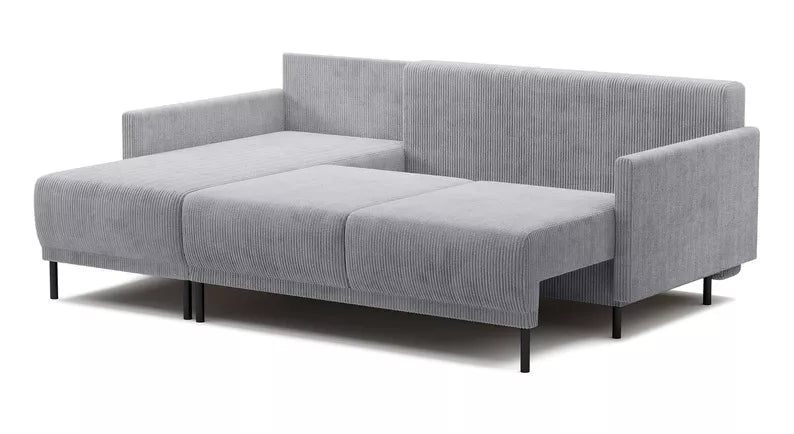 NOMIEL L-formas izvelkamais stūra dīvāns ar konteineru, universāls gaiši pelēks velvets - N1 Home
