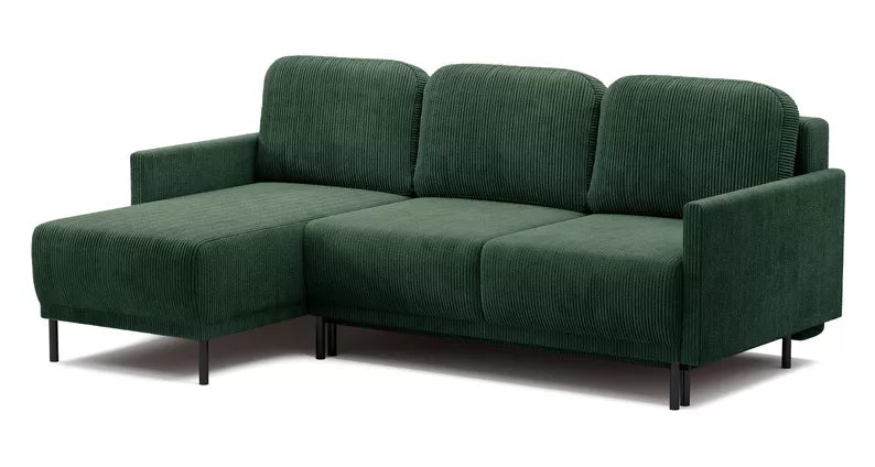 NOMIEL L-formas izvelkamais stūra dīvāns ar konteineru, universāls tumši zaļš velvets - N1 Home