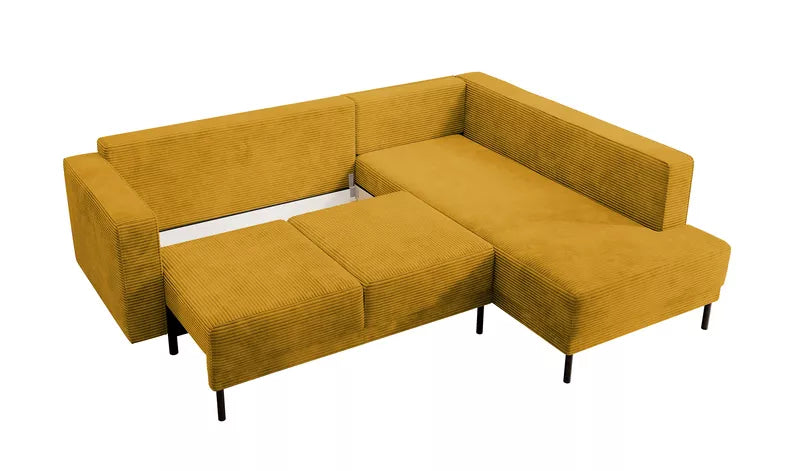 RIO Stūra dīvāns ar gulēšanas funkciju, ar konteineru, sinepju velveta, kreisa/laba puse - N1 Home