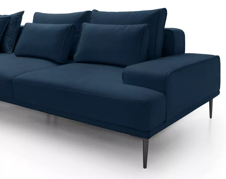 SITOME L-formas dīvāns ar gulēšanas funkciju, tumši zils samts, melnas kājas, kreisa/laba puse - N1 Home