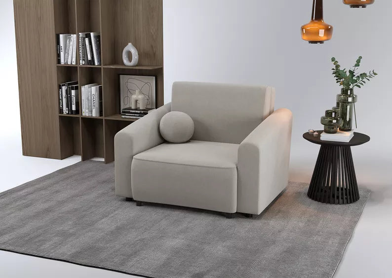 VIOSTE Atzveltnes krēsls ar glabātuvi, pelēki bēšs hidrofobs šenils - N1 Home