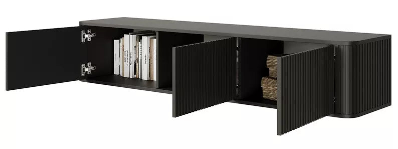 LOVORE Piekarināmais TV skapis ar rievām, trīsdurvju, 163 cm, melns - N1 Home