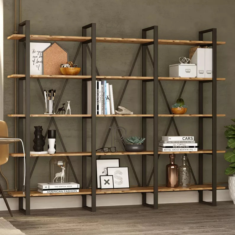 LOFE Trīskāršs piecu līmeņu brūns grāmatu skapis - N1 Home