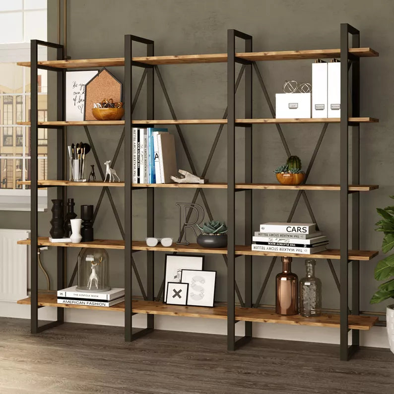 LOFE Trīskāršs piecu līmeņu brūns grāmatu skapis - N1 Home