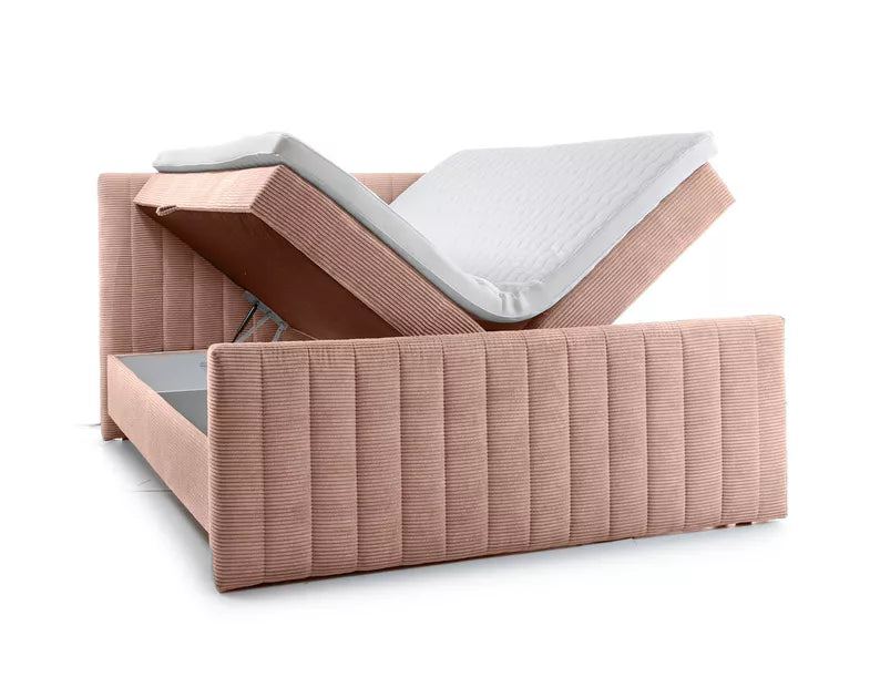 BINOLULA Kontinentālā gulta 1160/80x200 cm ar matraci un konteineriem, gaiši rozā velveta - N1 Home