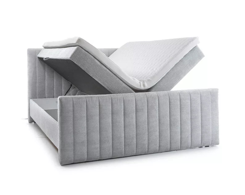 BINOLULA Kontinentālā gulta 1160/80x200 cm ar matraci un konteineriem, gaiši pelēks velvets - N1 Home