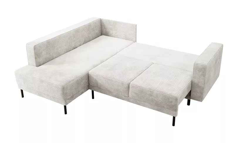 RIO Stūra dīvāns ar gulēšanas funkciju, ar konteineru, pelēki bēšs velvets, kreisa/laba puse - N1 Home