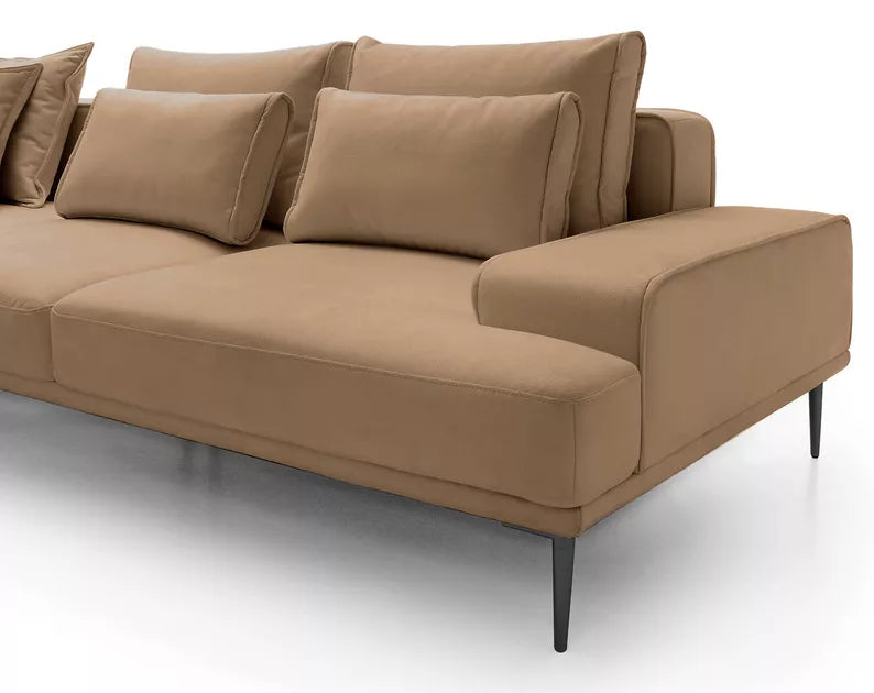 SITOME L-formas dīvāns ar gulēšanas funkciju, bēšs samts, melnas kājas, kreisa/laba puse - N1 Home