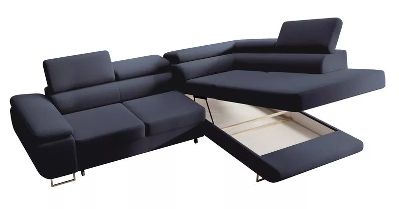 VILSTEV L-formas stūra dīvāns ar gulēšanas funkciju, ar konteineru, tumši zils viegli tīrāms samts, kreisa/laba puse - N1 Home