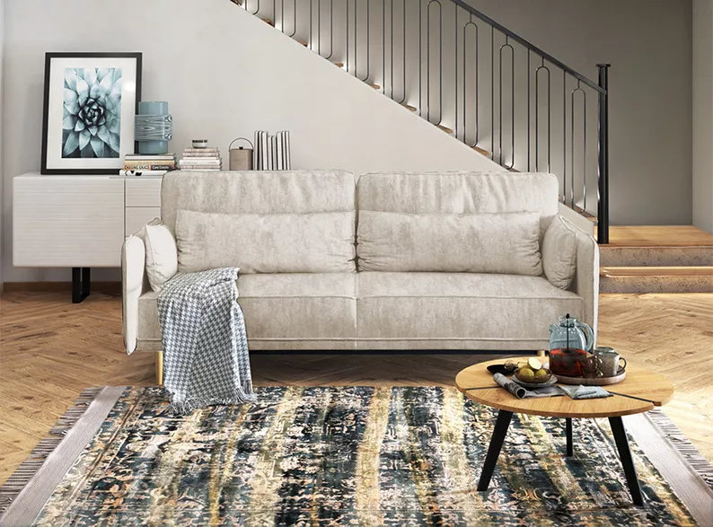 DERSPI Trīsvietīgs dīvāns, krēmkrāsas, hidrofobs samts - N1 Home