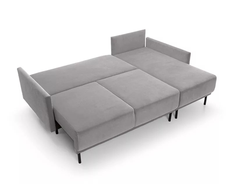 NOMIEL L-formas izvelkamais stūra dīvāns ar konteineru, pelēks hidrofoba audums - N1 Home