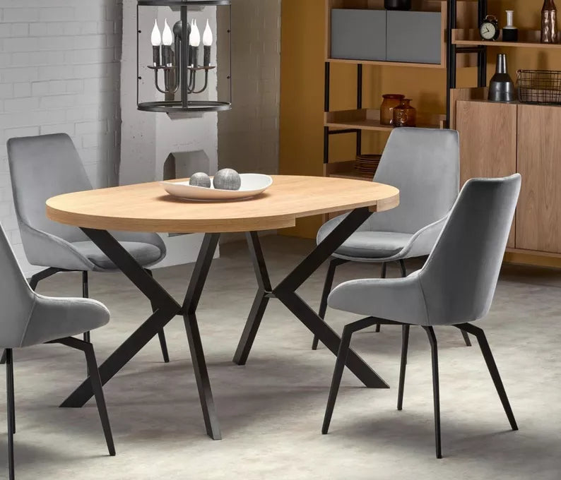 RELER Izvelkamais galds 100-250x100 cm, zelta ozols/melns - N1 Home