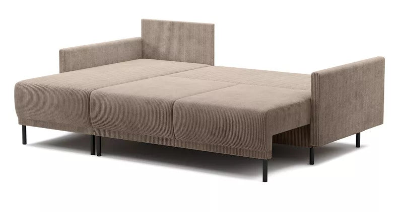 NOMIEL L-formas izvelkamais stūra dīvāns ar konteineru, universāls bēšs velvets - N1 Home