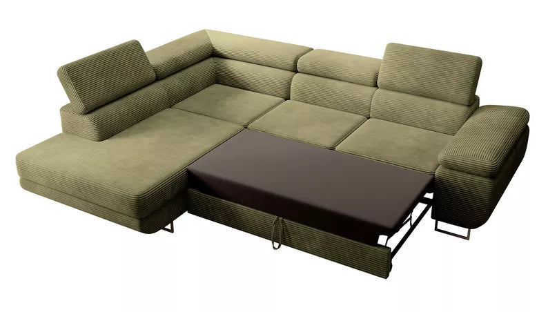 VILSTEV L-formas stūra dīvāns ar gulēšanas funkciju, ar konteineru, olīvu velveta, kreisa/laba puse - N1 Home