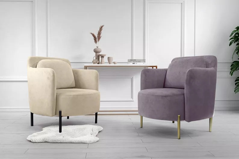 VENESE Kausa krēsls, bēšā krāsā, viegli tīrāms samts ar zeltainām kājām - N1 Home