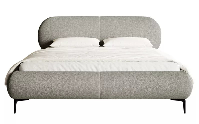 VALEO Polsterēta gulta 140/160/180x200 cm, pelēka hidrofoba bize, melnas kājas - N1 Home