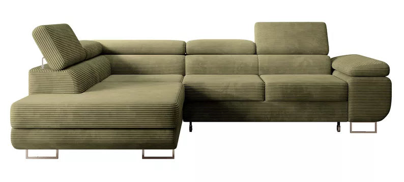 VILSTEV L-formas stūra dīvāns ar gulēšanas funkciju, ar konteineru, olīvu velveta, kreisa/laba puse - N1 Home