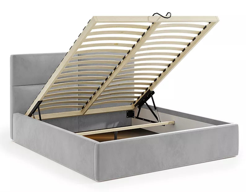 MAHEL Polsterēta gulta 140/160/180x200 cm ar glabātuvi, pelēks samts - N1 Home