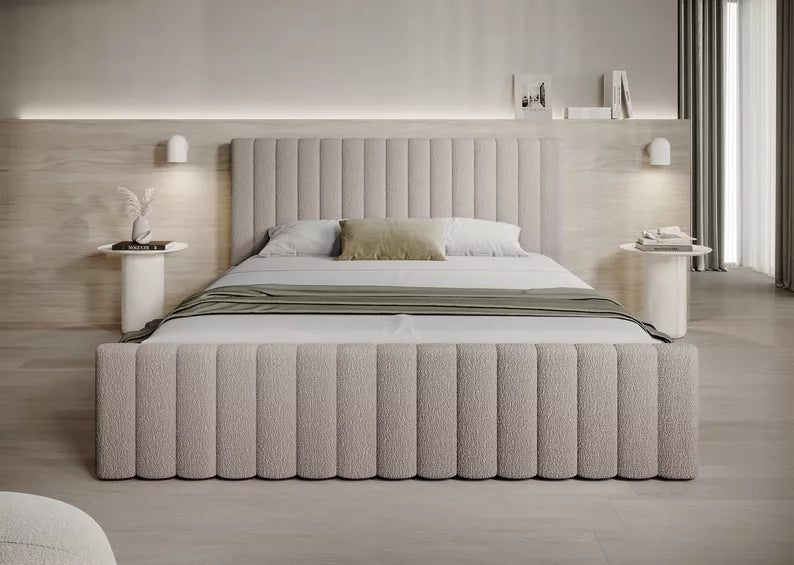 MONERA Mīkstā gulta 140/160/180x200 cm, tumši bēša, ar konteineru, melnas kājas - N1 Home