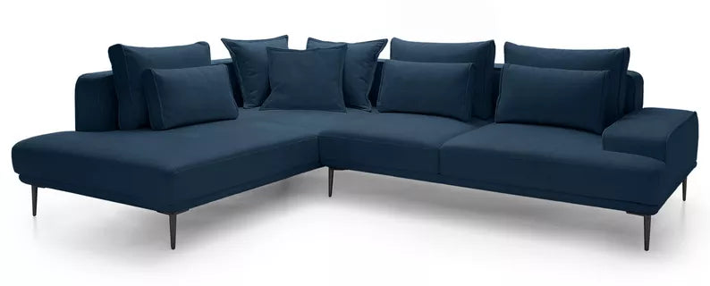 SITOME L-formas dīvāns ar gulēšanas funkciju, tumši zils samts, melnas kājas, kreisa/laba puse - N1 Home