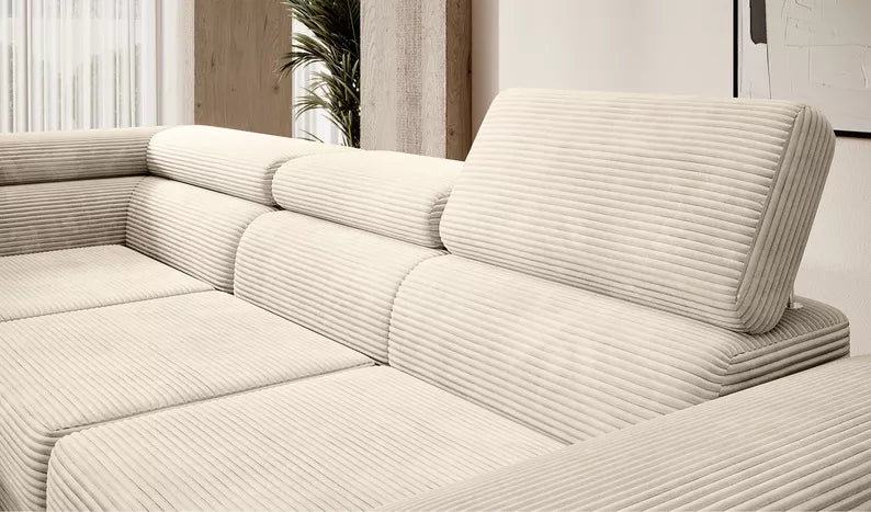 VILSTEV L-formas stūra dīvāns ar gulēšanas funkciju, ar konteineru, gaiši smilškrāsas velveta, kreisa/laba puse - N1 Home