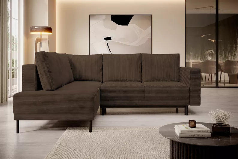 RIO Stūra dīvāns ar gulēšanas funkciju, ar konteineru, tumši brūns velvets, kreisa/laba puse - N1 Home