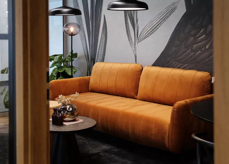 LEVA Vara trīsvietīgs dīvāns ar konteineru, no hidrofobiskā velūra auduma, melnām kājām - N1 Home