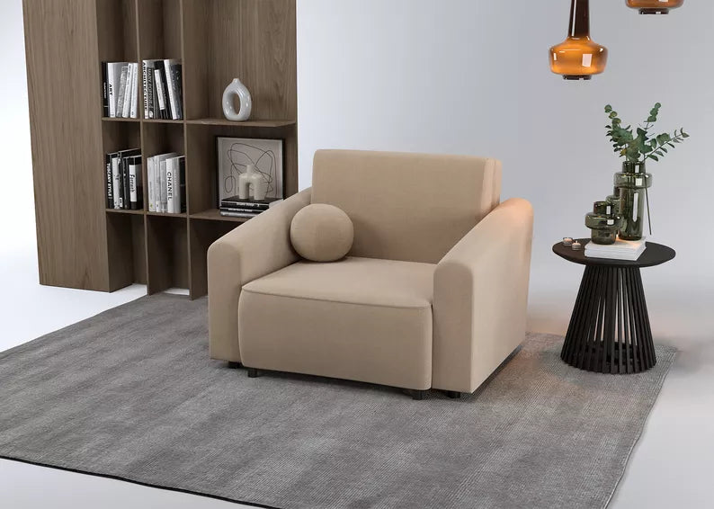 VIOSTE Atzveltnes krēsls ar glabātuvi, bēšs hidrofobs šenils - N1 Home