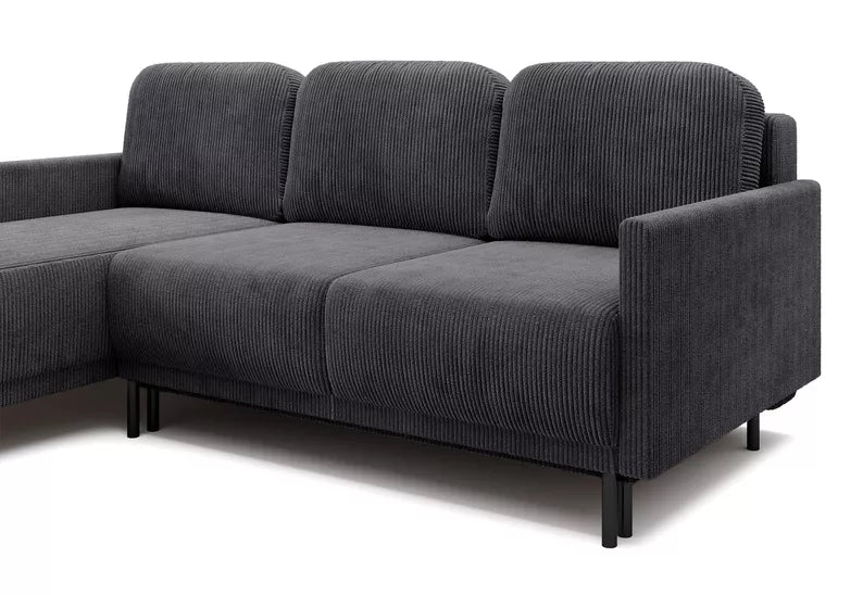 NOMIEL L-formas izvelkamais stūra dīvāns ar konteineru, universāls zili pelēks velvets - N1 Home