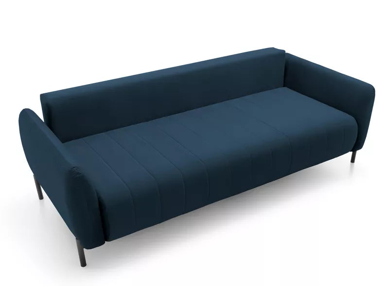 LEVA Tumši zils trīsvietīgs dīvāns ar konteineru, no hidrofobiskā velūra auduma, melnām kājām - N1 Home