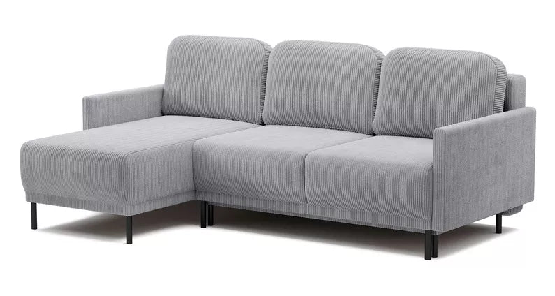 NOMIEL L-formas izvelkamais stūra dīvāns ar konteineru, universāls gaiši pelēks velvets - N1 Home