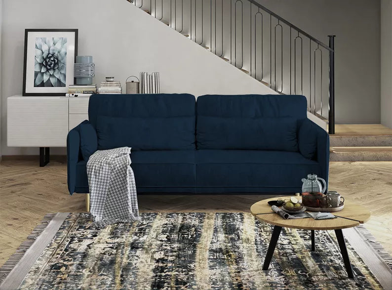 DERSPI Trīsvietīgs dīvāns, tumši zils, hidrofobs samts - N1 Home