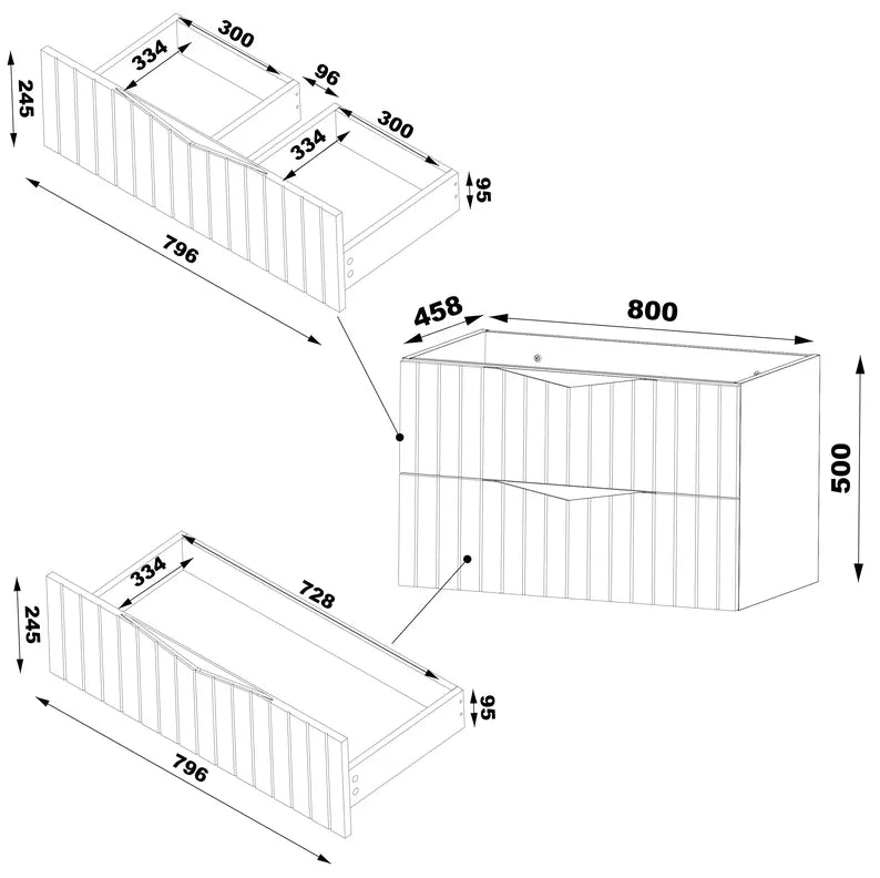 DELLA Vannas istabas skapis ar izlietni 80 cm, rievotas fasādes, riekstkoks / matēts melns - N1 Home