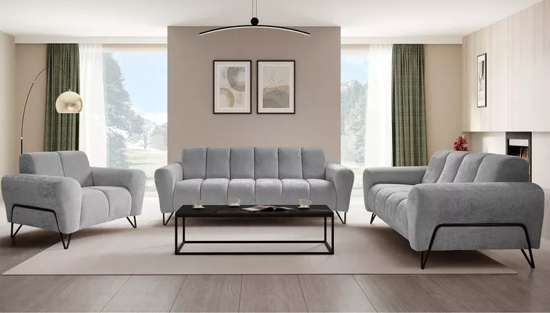 LAREVO Trīsvietīgs dīvāns, pelēks šenils - N1 Home