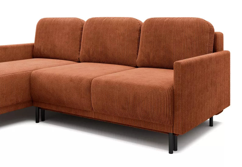 NOMIEL L-formas izvelkamais stūra dīvāns ar konteineru, universāls vara velvets - N1 Home