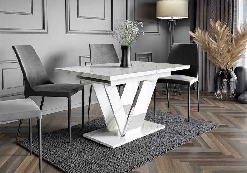 BAJDU Izvelkamais galds 120-160x80 cm, balts marmors - N1 Home