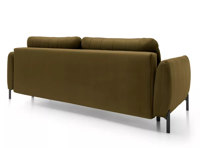 LEVA Haki trīsvietīgs dīvāns ar konteineru, no hidrofobiskā velūra auduma, melnām kājām - N1 Home