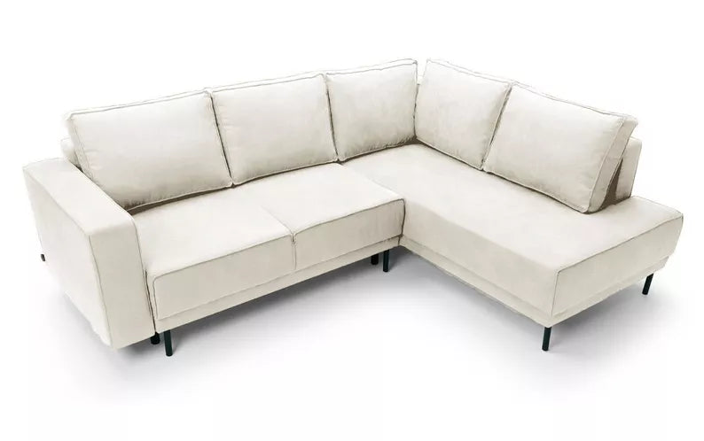 RIO Stūra dīvāns ar gulēšanas funkciju, ar konteineru, gaiši bēšs samts, kreisa/laba puse - N1 Home