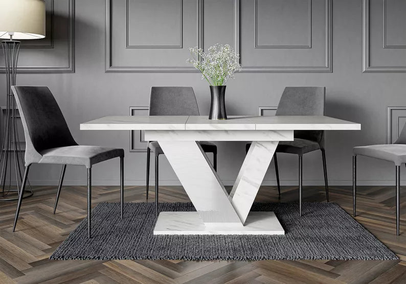 BAJDU Izvelkamais galds 120-160x80 cm, balts marmors - N1 Home