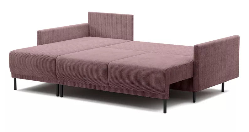 NOMIEL L-formas izvelkamais stūra dīvāns ar konteineru, universāls ceriņkrāsas velvets - N1 Home